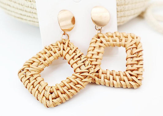 Natural Rattan Diamond Shaped Earrings